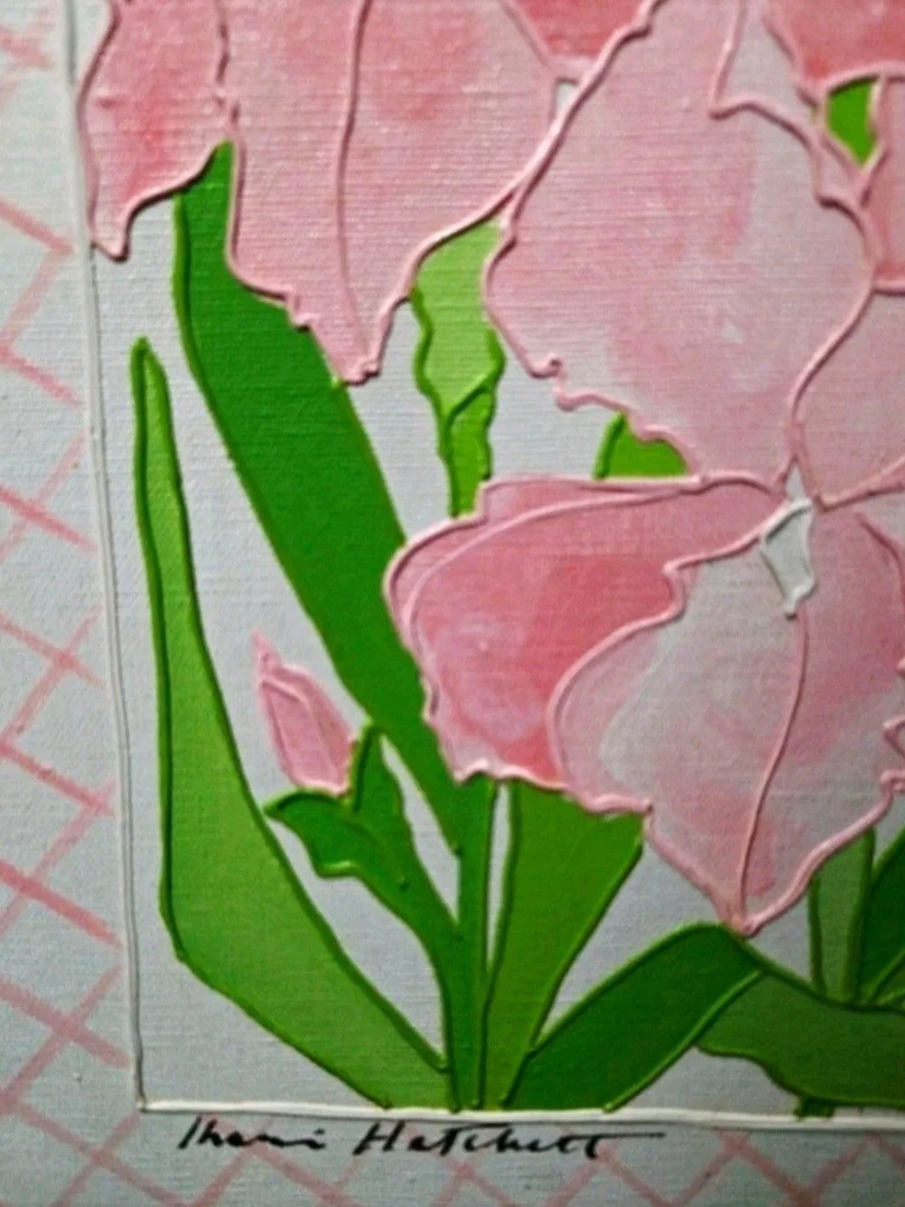 1970's Floral painting by Sharie Hatchett Bohlmann vibrant bouquet 9.5